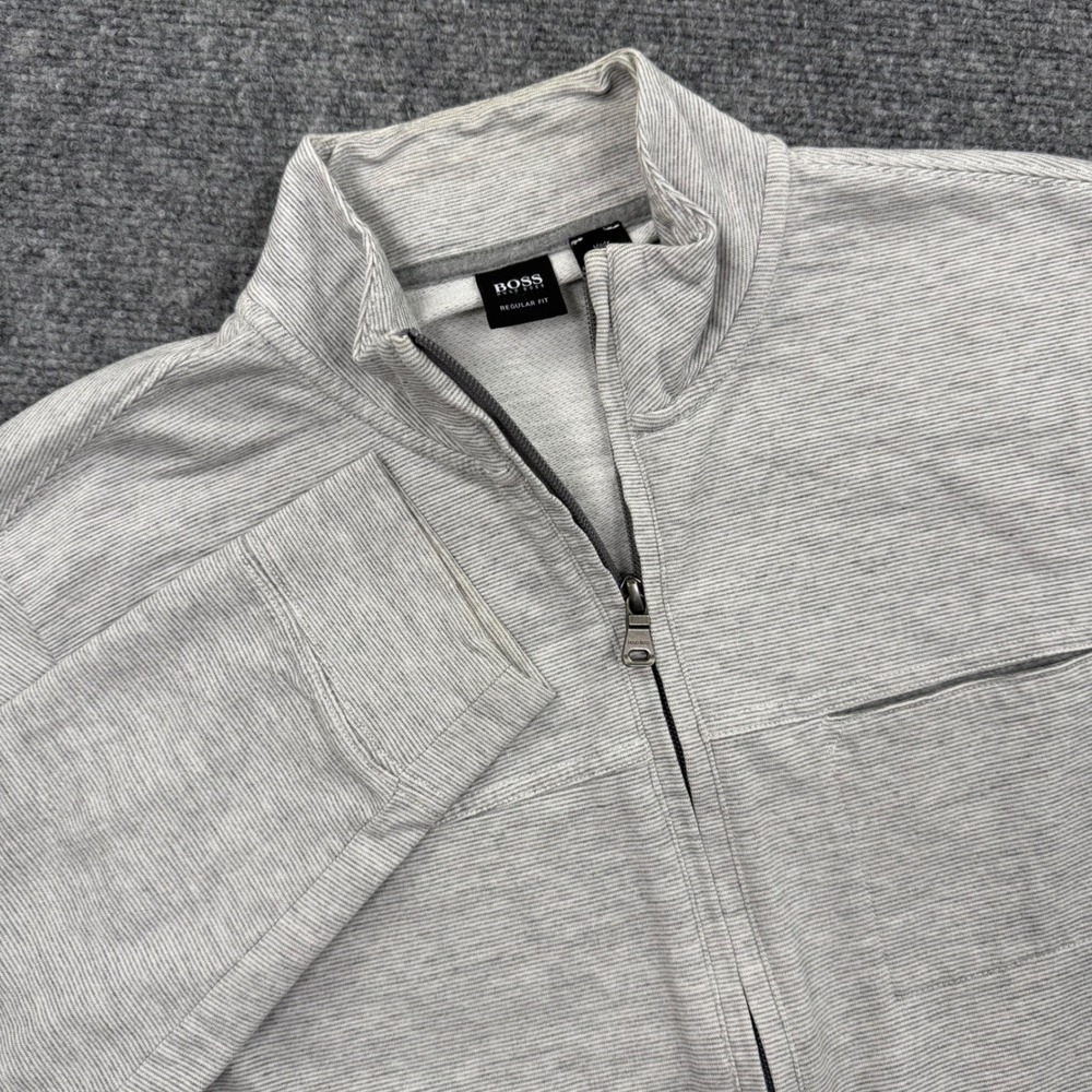 BOSS Hugo Boss Size XL Full Zip Jacket Long Sleeve Regular Fit Grey Stripe Men's